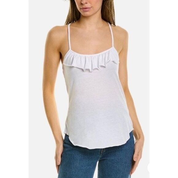 Chaser Women’s Medium Vintage Jersey Ruffle Strappy Cross Back Tank White NWT - Picture 1 of 8